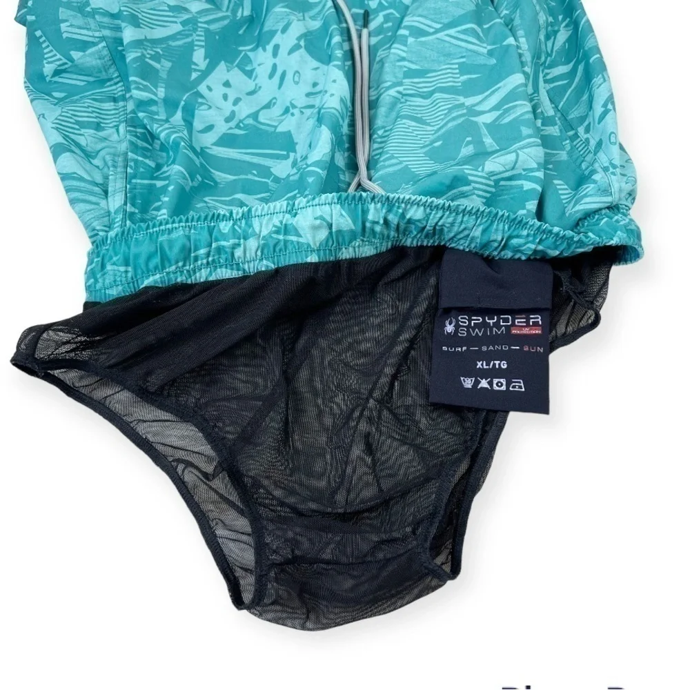 SPYDER Standard 7” Palm Print Volley Swim Trunks Lined Green XL